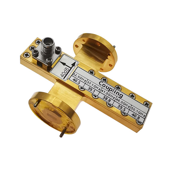 WR19 波导十字交叉耦合器, 40 dB, 39.2-59.6 GHz, 1.85mm母耦合口